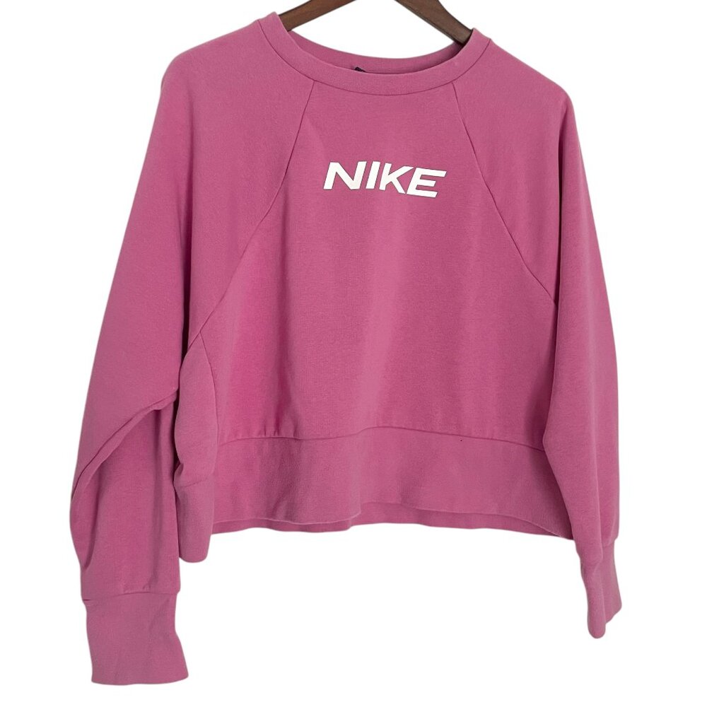 Nike Dri Fit Cropped Sweatshirt Large L Womens Pink Oversized Pullover